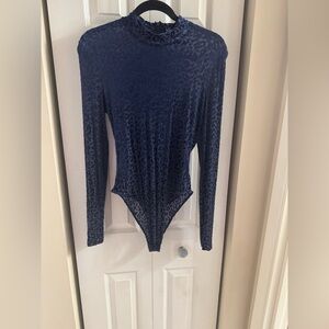 Bardot Midnight Blue Leopard Burnout Bodysuit